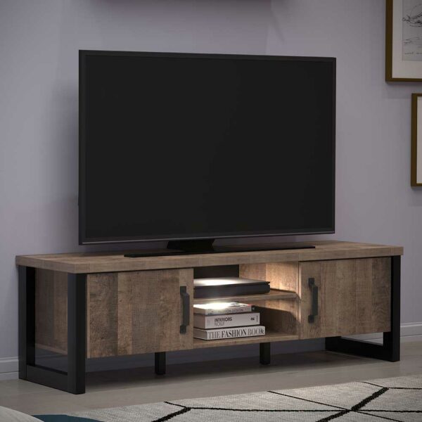 TopDesign TV Möbel Industriestil in Eiche dunkel und Schwarz 166 cm breit