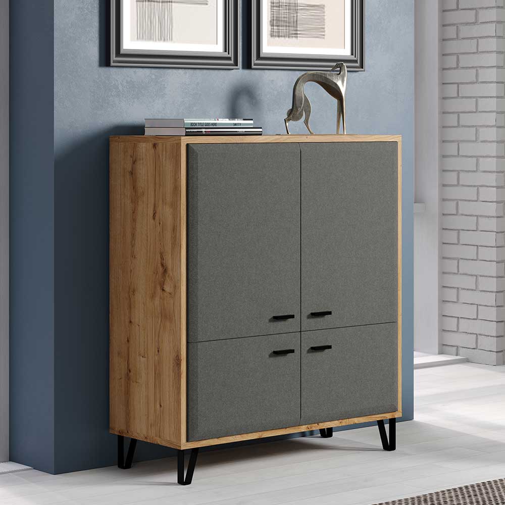 TopDesign Modernes Highboard Dunkelgrau Filz Optik und Wildeiche NB 98x112x42 cm