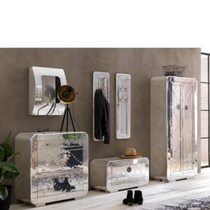 Möbel Exclusive Industriedesign Garderobe in Silberfarben Aluminium beschlagen (sechsteilig)
