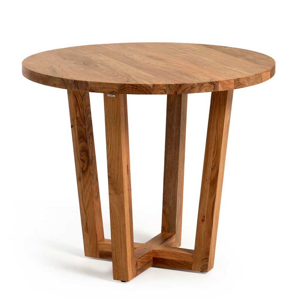4Home Runder Küchen Tisch aus Akazie Massivholz 90 cm breit