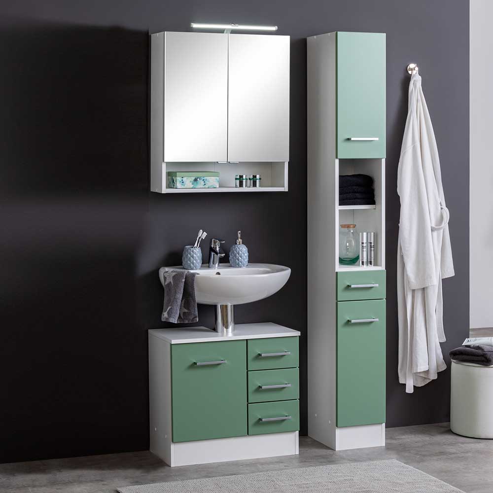 Star Möbel Badezimmermöbel Set in Grün und Weiß modern (dreiteilig)