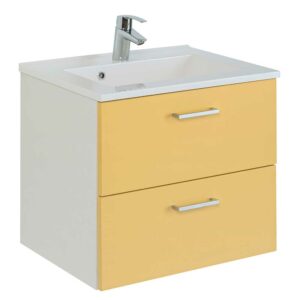 Star Möbel Waschbeckenschrank in Gelb und Weiß zwei Schubladen