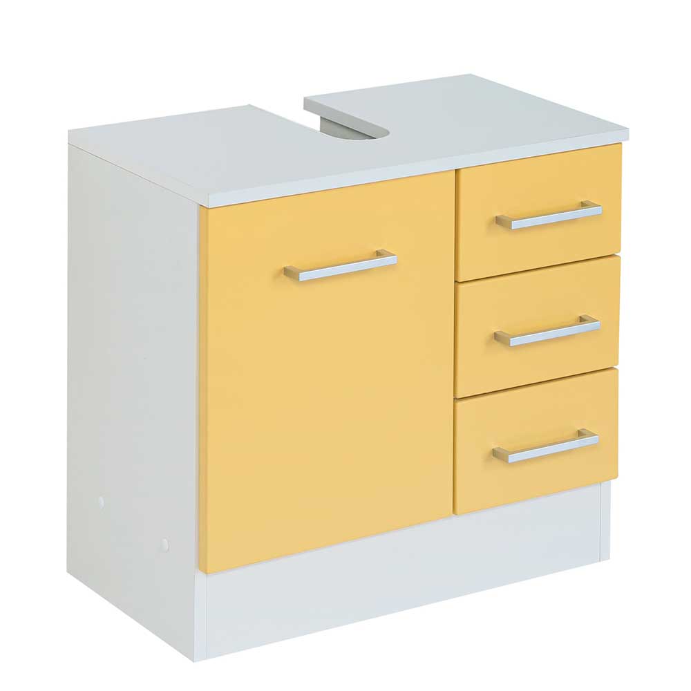 Star Möbel Waschtischunterschrank in Gelb und Weiß Tür und Schubladen