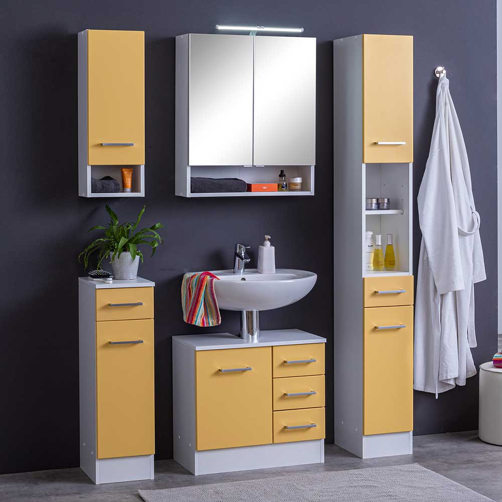 Star Möbel Möbel Komplettset für Badezimmer Gelb und Weiß (fünfteilig)