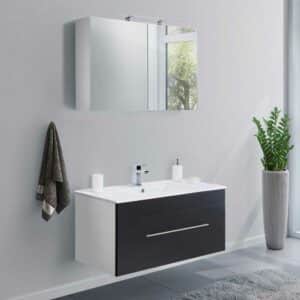 Möbel4Life Waschtisch und Spiegelschrank in Schwarz Weiß (zweiteilig)