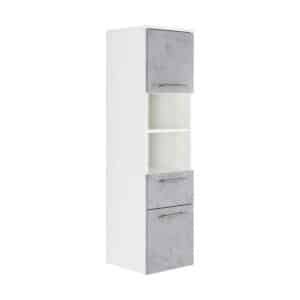 Möbel4Life Badhochschrank mit einer Schublade Weiß und Beton Grau