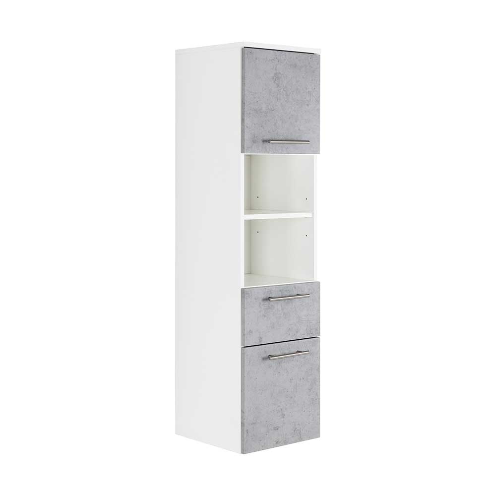 Möbel4Life Badhochschrank mit einer Schublade Weiß und Beton Grau