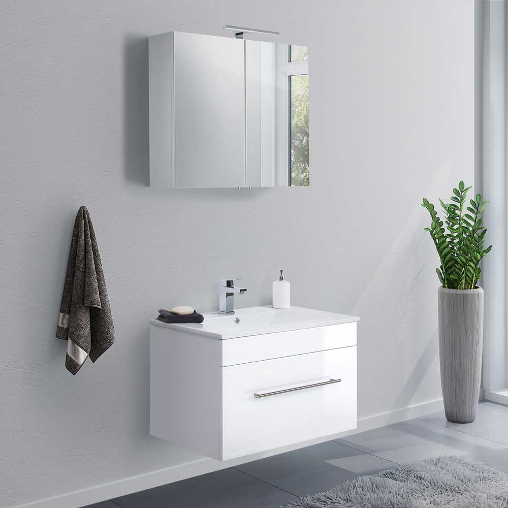 Möbel4Life Badezimmermöbel Set in Hochglanz Weiß LED Beleuchtung (zweiteilig)
