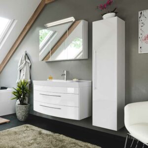 Möbel4Life Badezimmer Set in Hochglanz Weiß LED Beleuchtung (dreiteilig)
