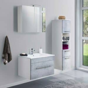 Möbel4Life Badezimmer Set in Beton Grau und Weiß Made in Germany (dreiteilig)