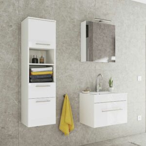 Möbel4Life Hängendes Badezimmermöbel Set in Hochglanz Weiß modern (dreiteilig)