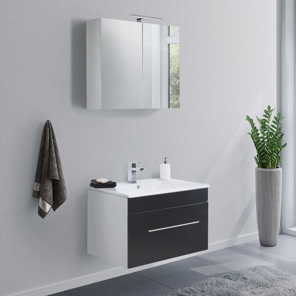 Möbel4Life Waschplatz Set in Schwarz und Weiß LED Beleuchtung (zweiteilig)