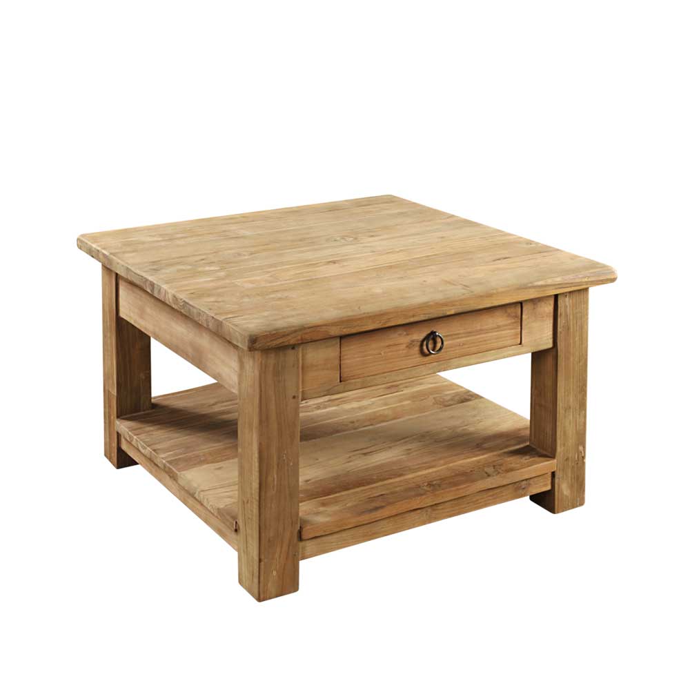 Wooding Nature Massivholz Couchtisch aus Teak Massivholz Schublade