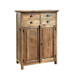 Wooding Nature Massivholz Highboard aus Teak Altholz abschließbar