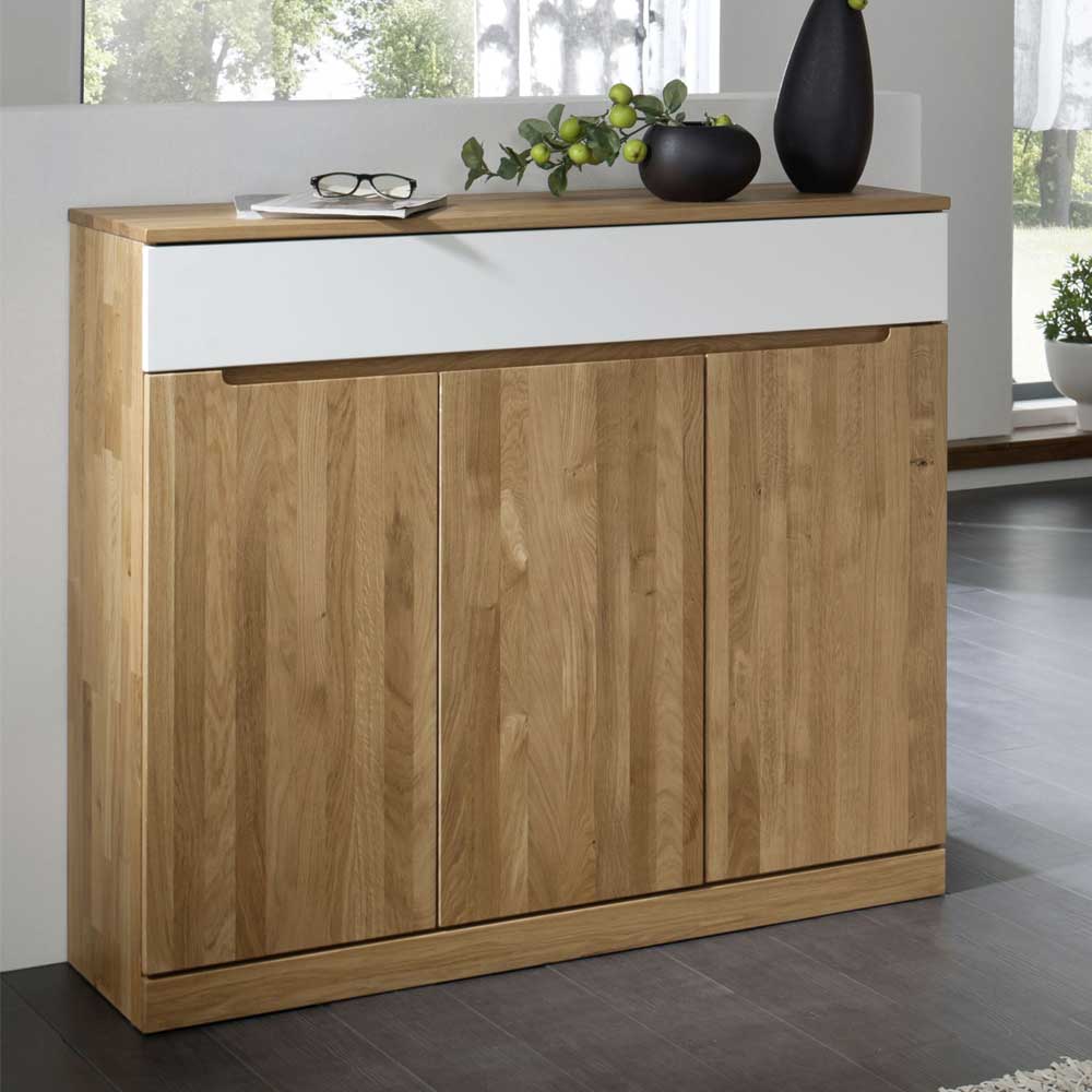 Dreaming Forest Massivholz Sideboard aus Wildeiche Weiß 120 cm breit