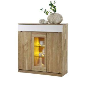 Dreaming Forest Highboard aus Wildeiche Massivholz Weiß LED Beleuchtung