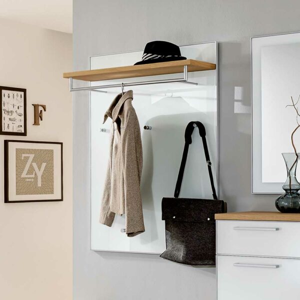 Homedreams Wandgarderobe in Weiß Glas beschichtet Eiche Bianco