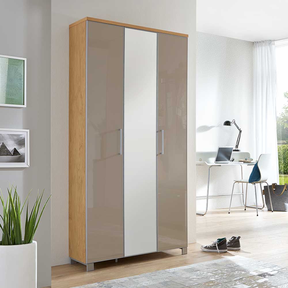 Homedreams Dielenschrank in Taupe Eiche Bianco furniert Glas beschichtet