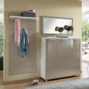 Homedreams Flurgarderobenset in Taupe Weiß Glas beschichtet (dreiteilig)