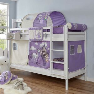 Massivio Kinderstockbett in Weiß Lila und Beige Prinzessin Motiv