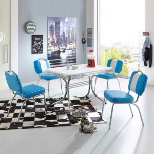 Brandolf Retro Sitzgruppe in Blau Weiß gestreift modern (fünfteilig)