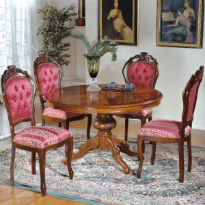 Basilicana Runder Tisch und 4 Stühle im Barock Design Rot und Nussbaum (fünfteilig)