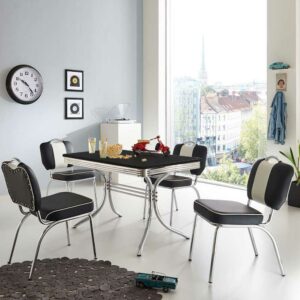 Brandolf Tisch mit 4 Stühlen in Schwarz Weiß gestreift Retro Design (fünfteilig)