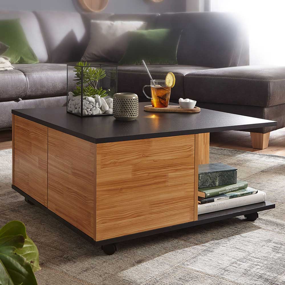 Möbel4Life Rollbarer Wohnzimmer Tisch in Anthrazit und Eiche Optik 70 cm breit