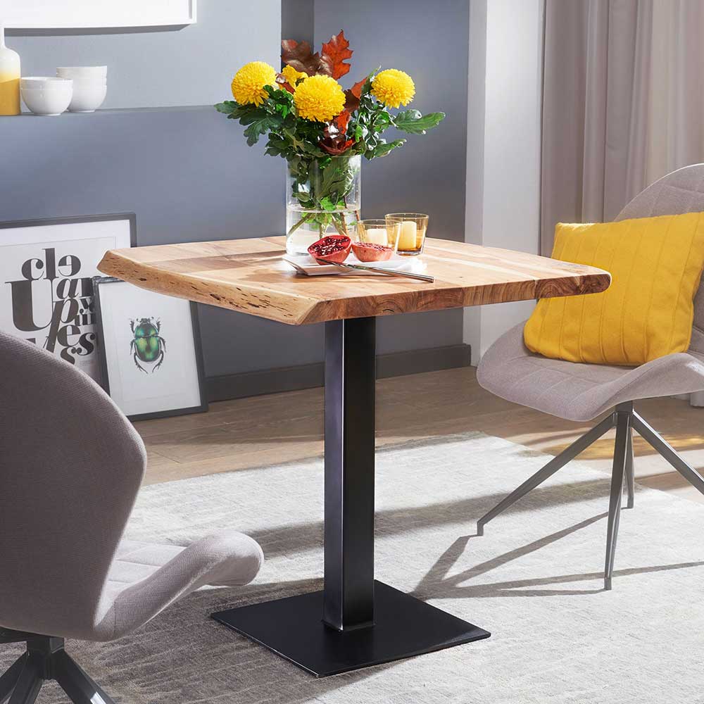 Möbel4Life Kleiner Esstisch mit Baumkante Akazie Massivholz und Edelstahl