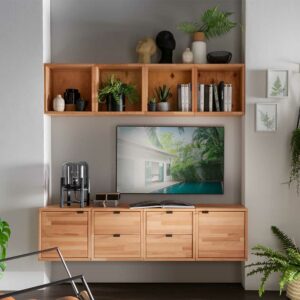 Möbel4Life Modul Wohnwand Holz aus Kernbuche Massivholz 35 cm tief (achtteilig)