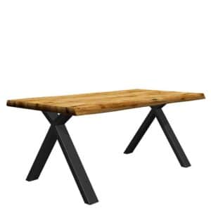 Natura Classico Tisch mit Baumkanten aus Eiche Massivholz und Metall X Gestell