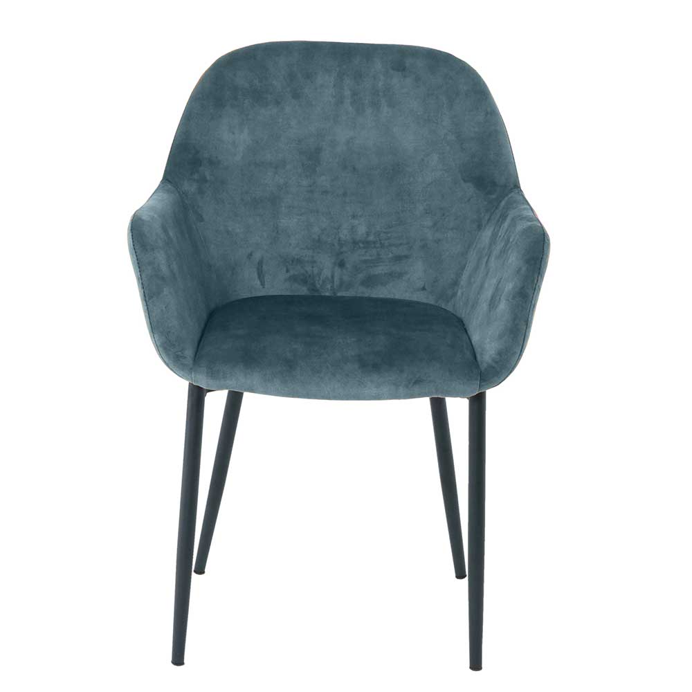 Möbel Exclusive Samt Stuhl Set in Blau und Schwarz Gestell aus Metall (2er Set)