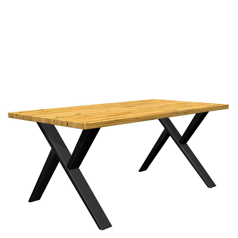 Natura Classico Eiche Tisch mit Metallgestell in modernem Design 77 cm hoch