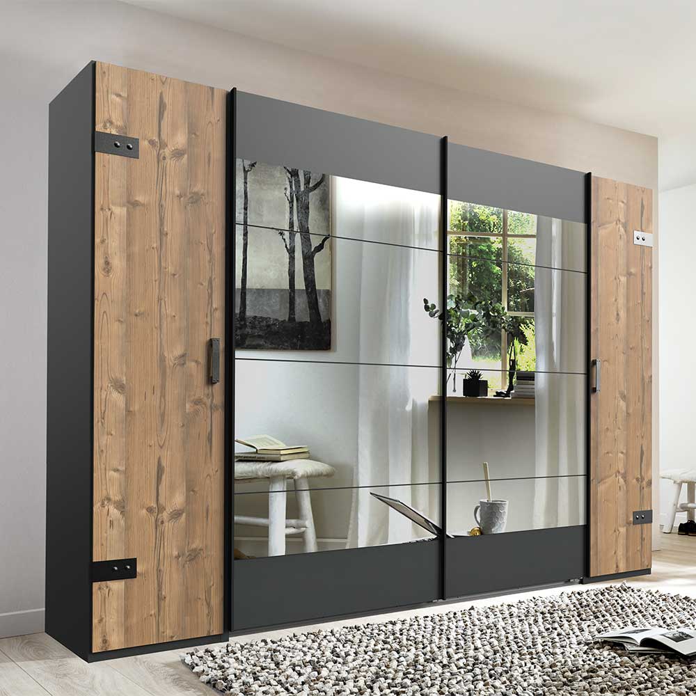 Star Möbel Kleiderschrank Industriestil mit Dreh- und Schiebetüren 272 cm breit