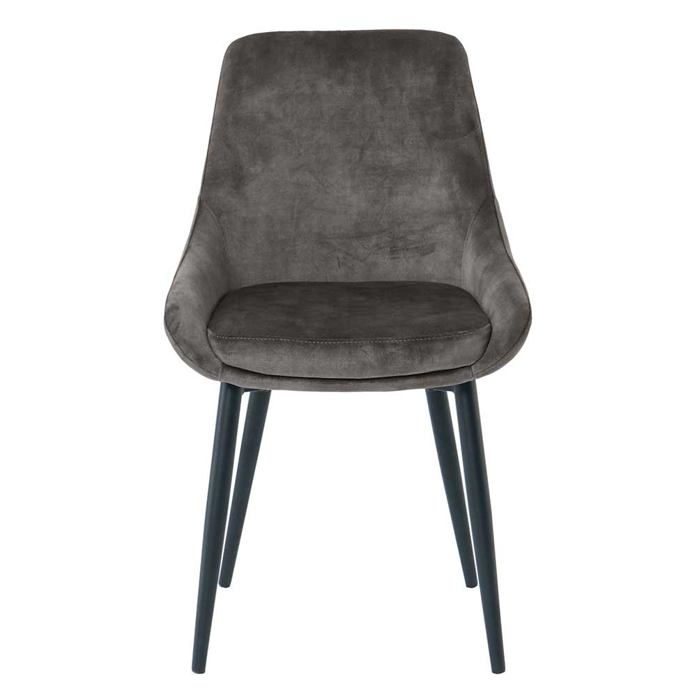 Möbel Exclusive Stuhl Set Dunkelgrau Samt 48 cm breit Gestell aus Metall (2er Set)