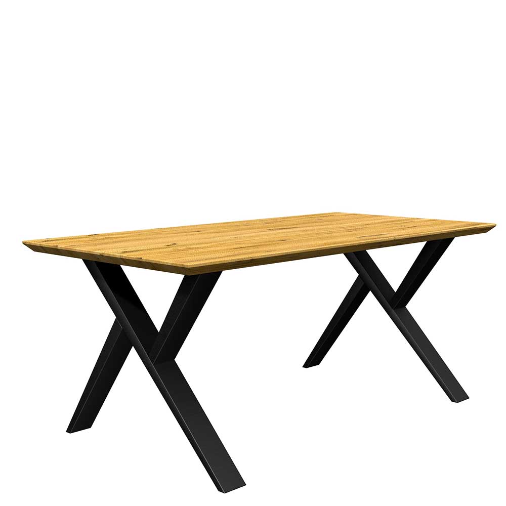 Natura Classico Holztisch mit Metallgestell aus Eiche und Metall Schweizer Kante