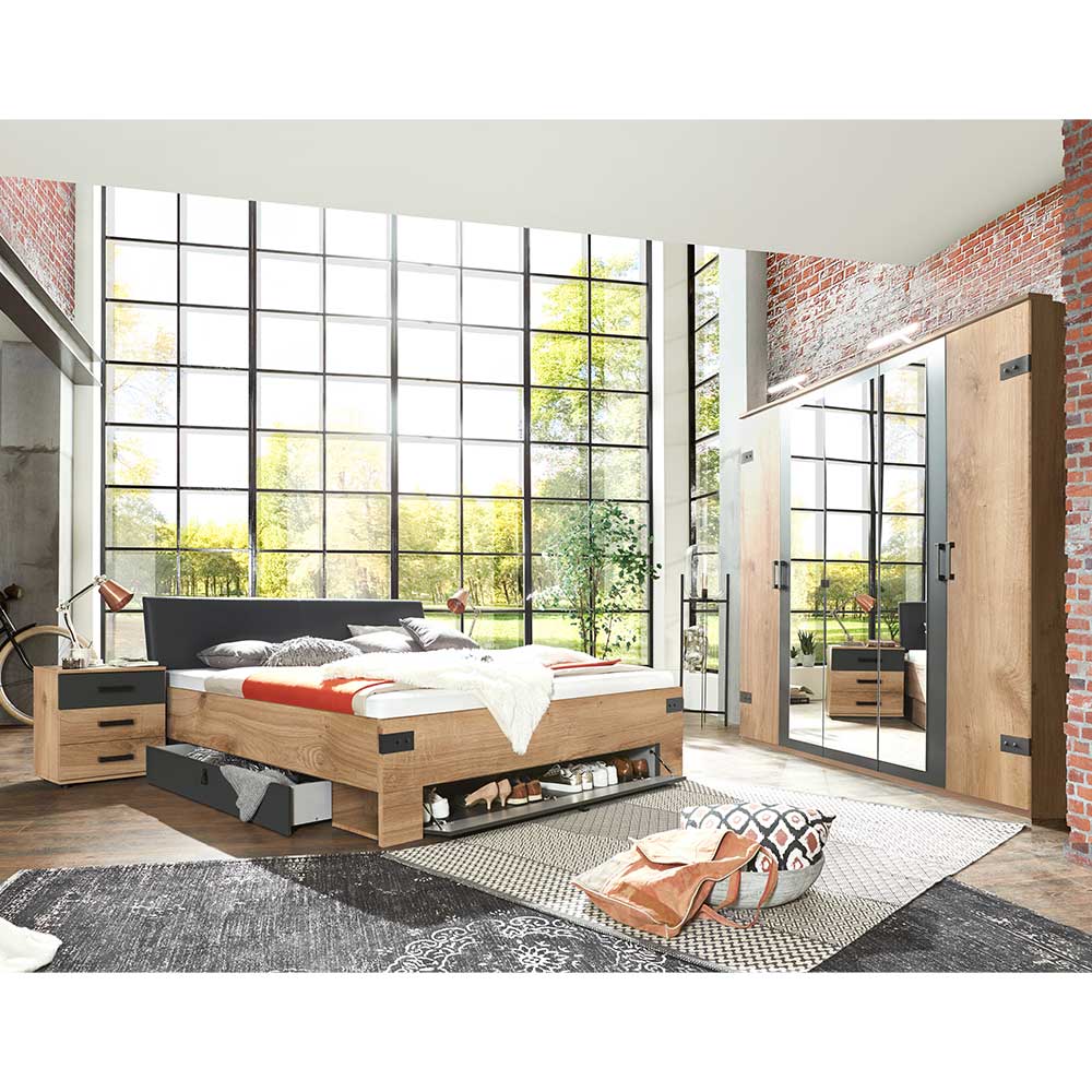 Star Möbel Schlafzimmerset im Industry und Loft Stil Made in Germany (vierteilig)