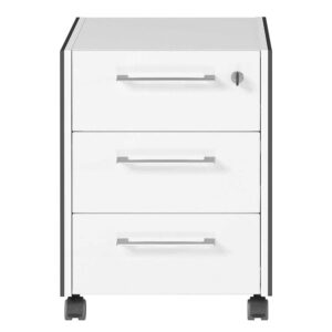 Möbel Exclusive Schreibtischrollcontainer in Weiß & Dunkelgrau obere Schublade abschließbar