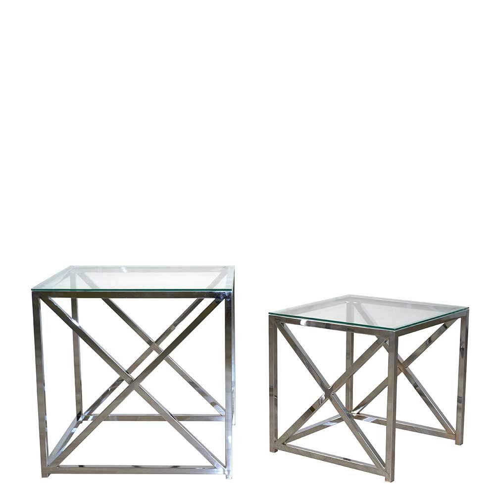Möbel4Life Beitisch Set in Chromfarben Klarglasplatte (zweiteilig)