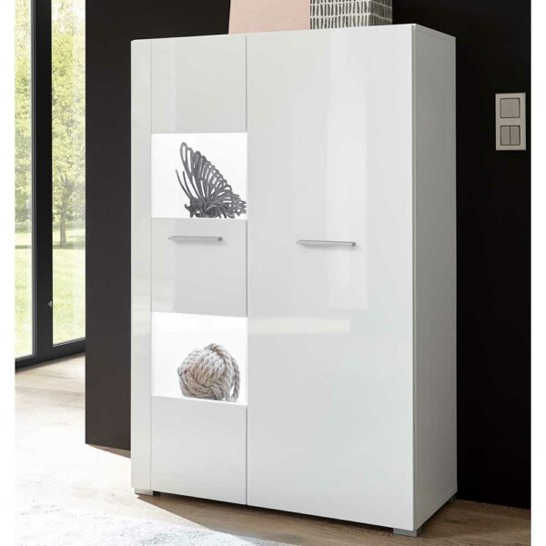 Brandolf Vitrine Highboard in Weiß Hochglanz 80 cm breit