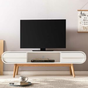 Rodario Fernseher Tisch in Weiß und Eiche Massivholz Skandi Design