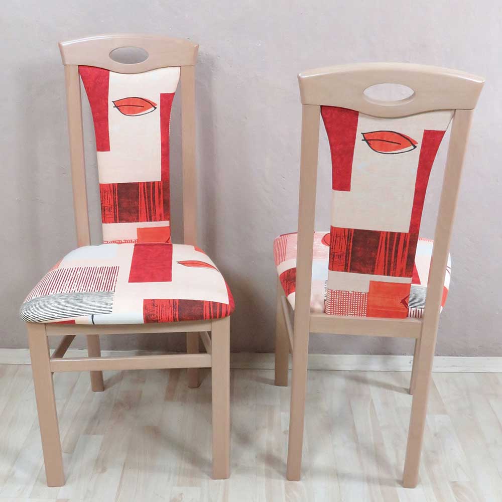 Möbel4Life Stuhl Set in Rot Bunt gemustert Buche Massivholz (2er Set)