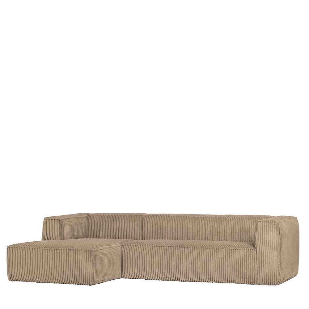 Basilicana Wohnzimmer Sofa L Form in Beige Breitcord Bezug