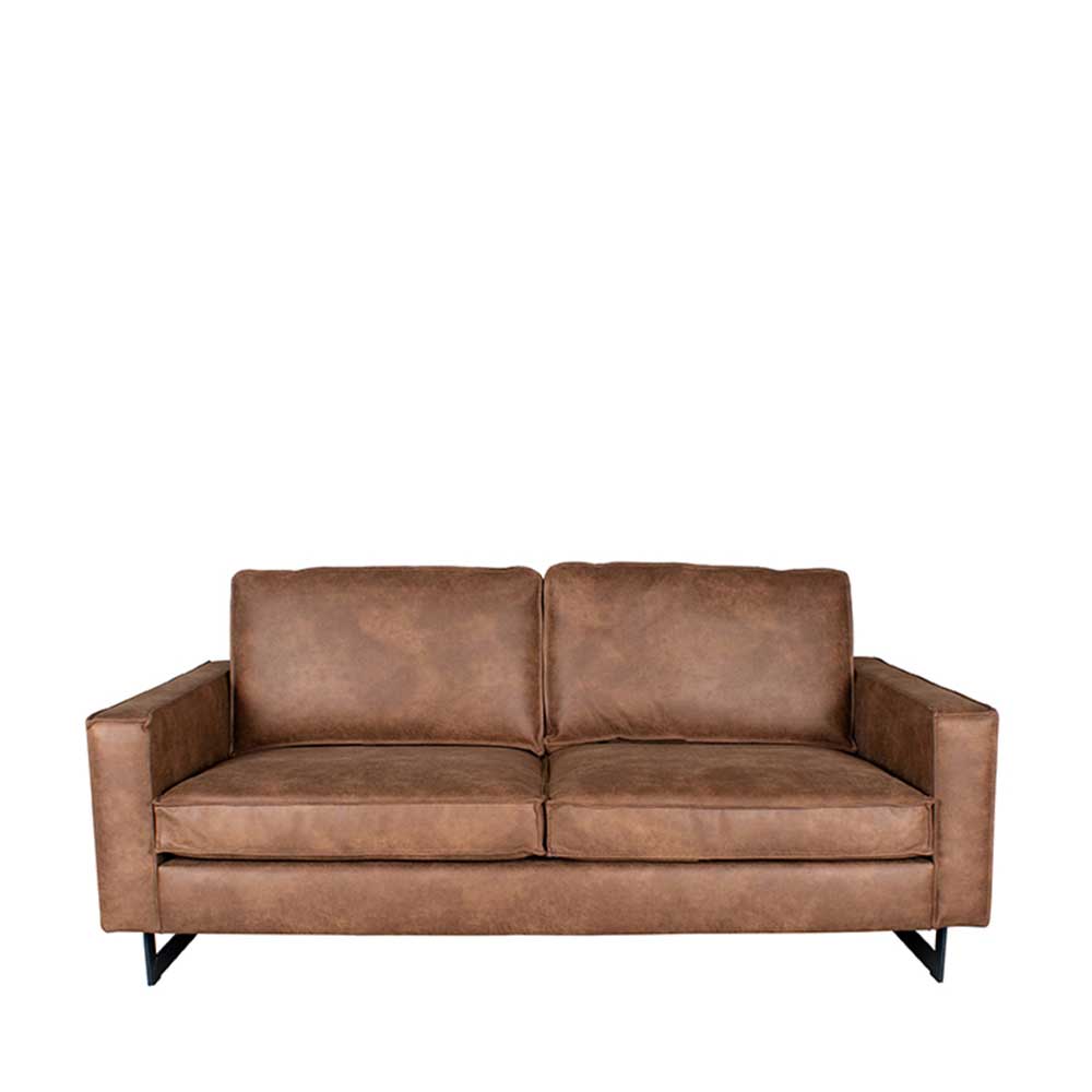 Möbel Exclusive Zweisitzer Sofa in Cognac Braun Microfaser Metall Bügelgestell