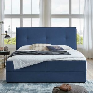 iMöbel Gepolstertes Bett in Blau Webstoff Bettkasten