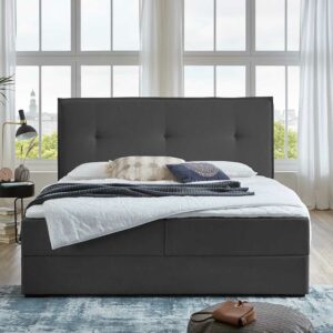 iMöbel Stauraum Boxspringbett in Dunkelgrau Webstoff 124 cm hoch