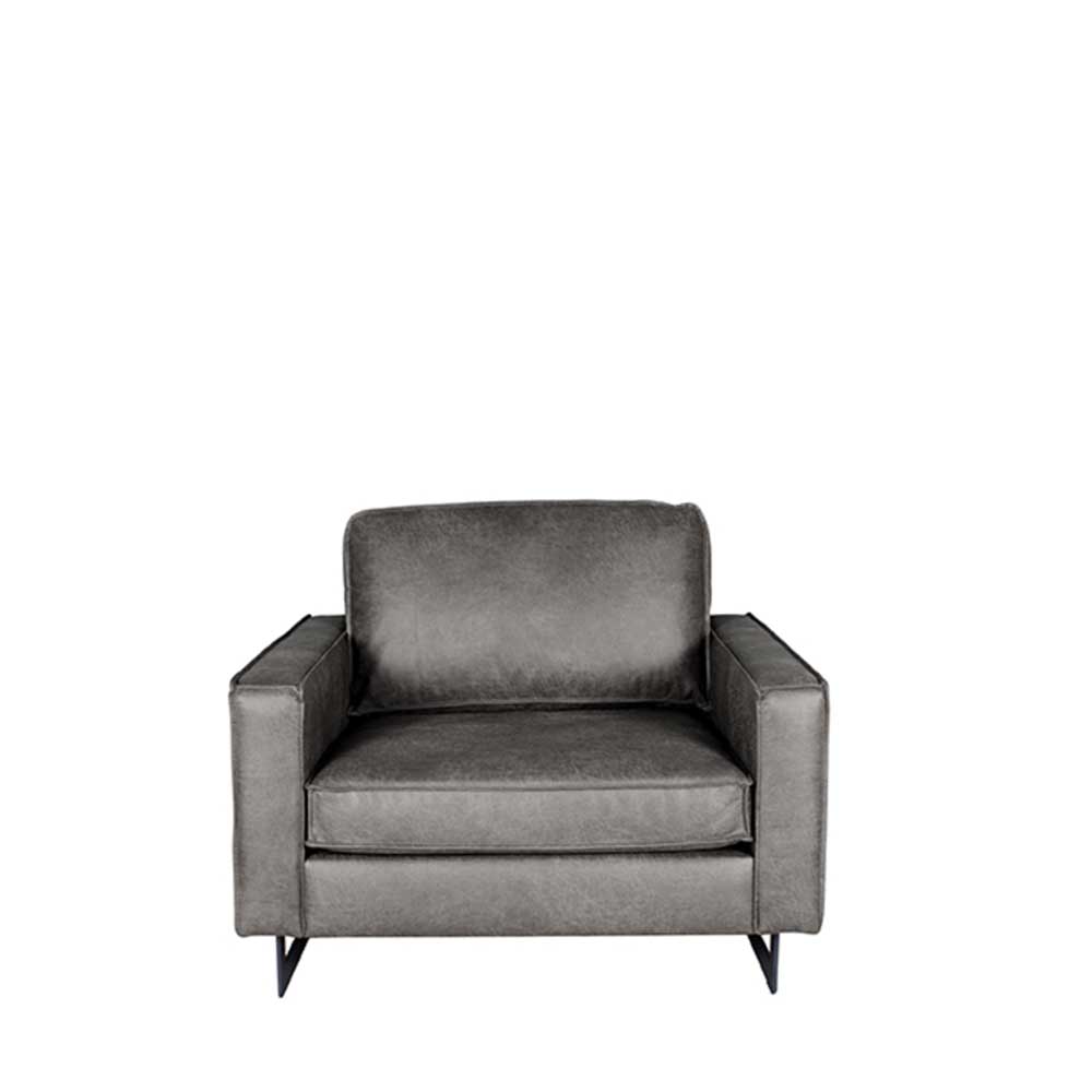 Möbel Exclusive Recyclingleder Sessel in Grau Metall Bügelgestell