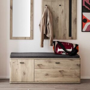 TopDesign Garderobenbank Flur mit Klappe in Wildeichefarben 130 cm breit