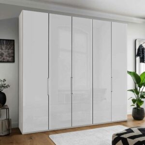 Franco Möbel Schlafzimmerkleiderschrank mit Dreh- und Falttüren Weiß glasbeschichtet
