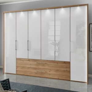 Franco Möbel Glasfront Kleiderschrank in Weiß zwei Schubladen